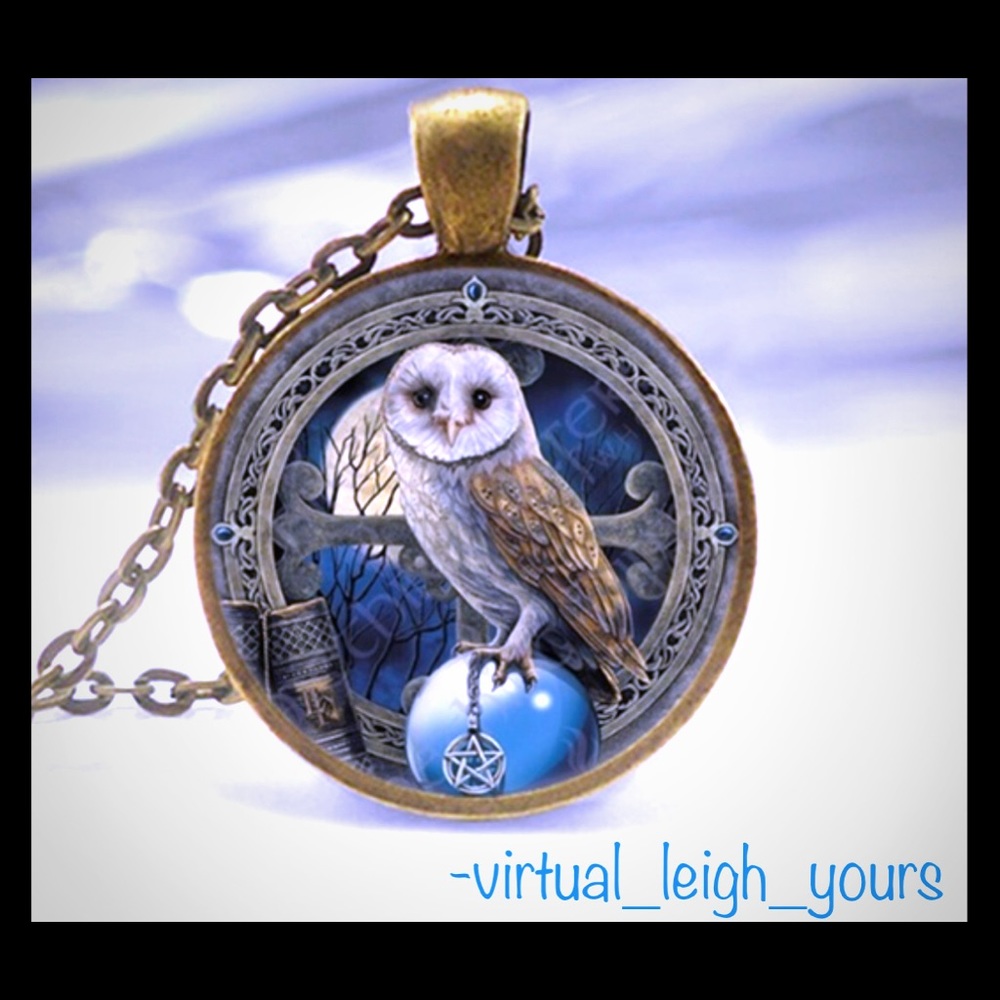 Celtic Owl Cabochon Glass Necklace Black Chain🦉